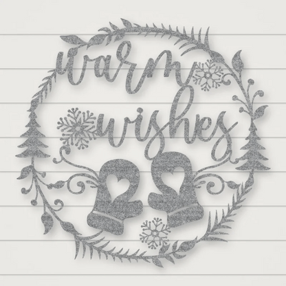 Warm Wishes Holiday Metal Sign Raw Steel / Rust animated finish preview Shopify Ready.