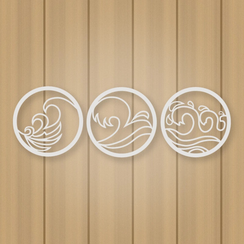 Waves -Set Of 3 Metal Signs shown in Gloss White powder coat finish.
