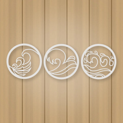 Waves -Set Of 3 Metal Signs shown in Gloss White powder coat finish.