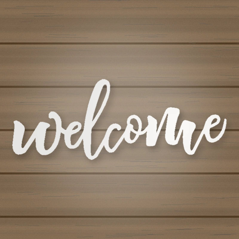 Welcome Script Metal Sign shown in Gloss White powder coat finish.