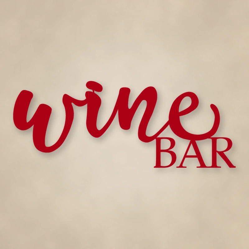 Wine Bar Script Metal Sign shown in Gloss Red powder coat finish.