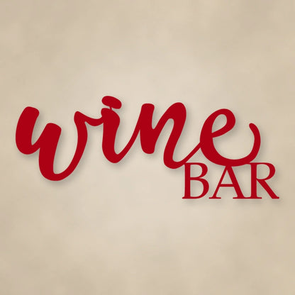 Wine Bar Script Metal Sign shown in Gloss Red powder coat finish.