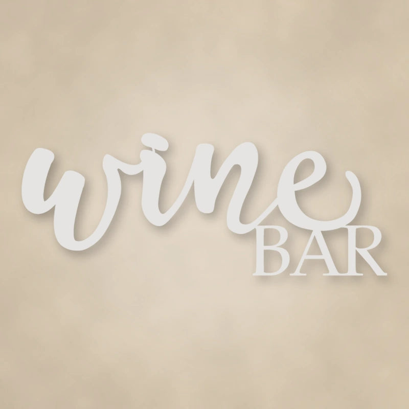 Wine Bar Script Metal Sign shown in Gloss White powder coat finish.