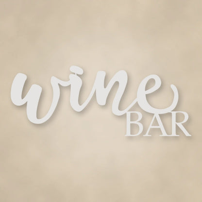 Wine Bar Script Metal Sign shown in Gloss White powder coat finish.