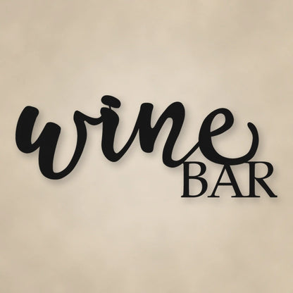 Wine Bar Script Metal Sign shown in Matte Black powder coat finish.