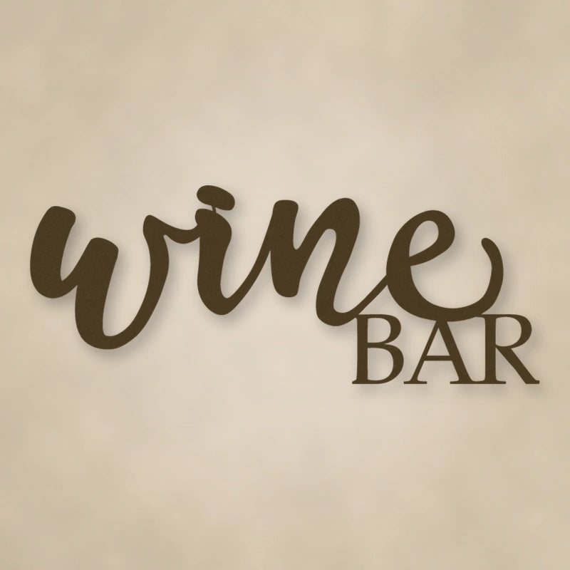 Wine Bar Script Metal Sign shown in Metallic Bronze powder coat finish.