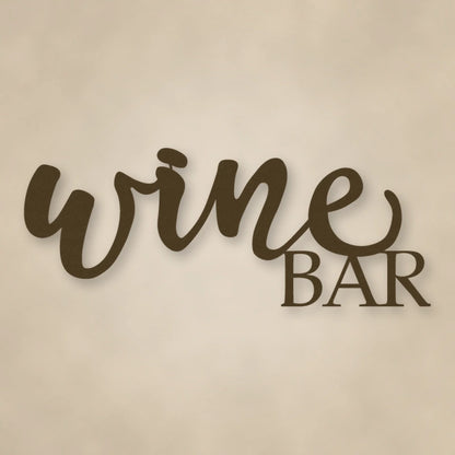 Wine Bar Script Metal Sign shown in Metallic Bronze powder coat finish.