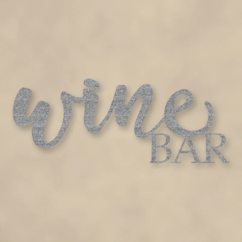 Wine Bar Script Metal Sign Raw Steel / Rust animated finish preview Shopify Ready.
