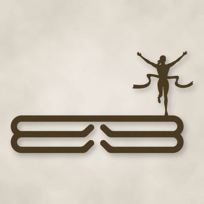 Female Runner Finish Line Medal Rack shown in Metallic Bronze powder coat finish.