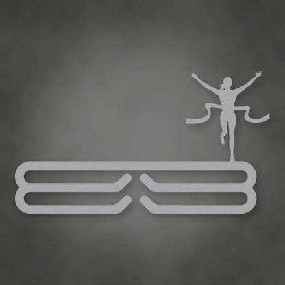 Female Runner Finish Line Medal Rack shown in Metallic Silver powder coat finish.