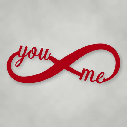 You & Me Infinity Metal Sign shown in Gloss Red powder coat finish.