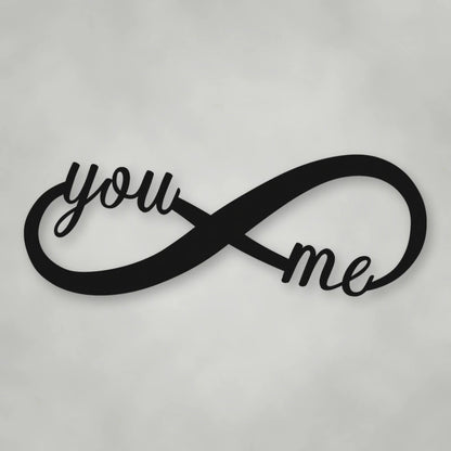 You & Me Infinity Metal Sign shown in Matte Black powder coat finish.