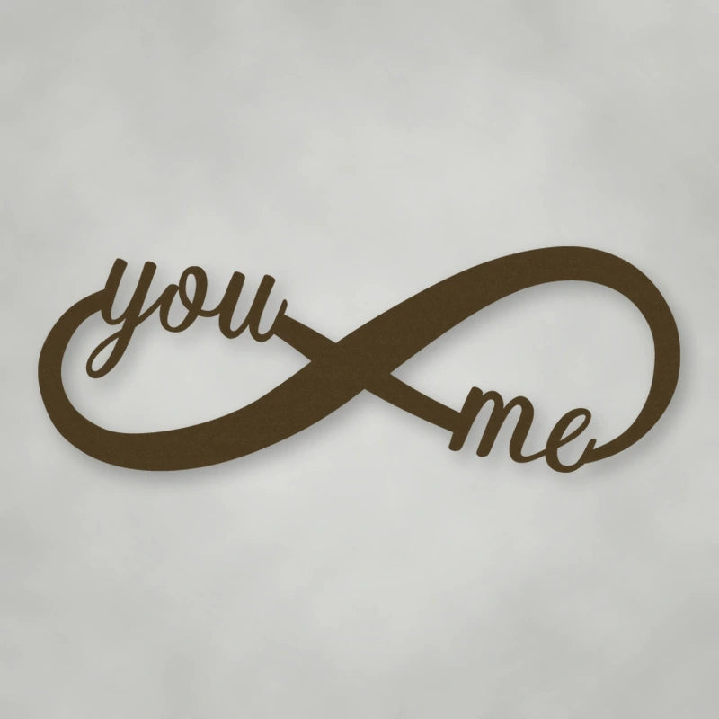 You & Me Infinity Metal Sign shown in Metallic Bronze powder coat finish.