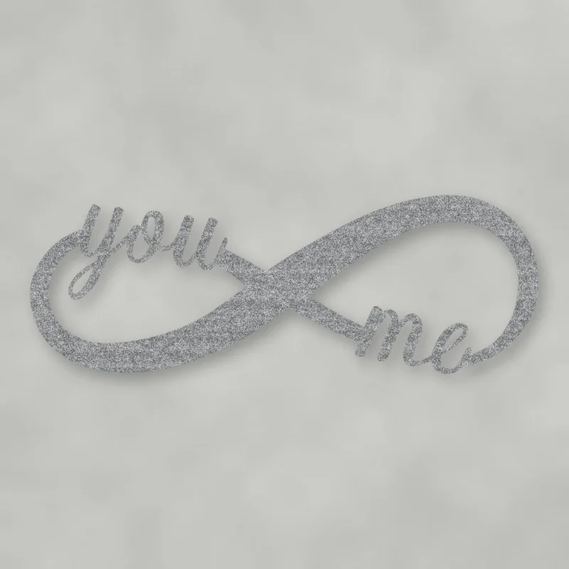 You & Me Infinity Metal Sign Raw Steel / Rust animated finish preview Shopify Ready.