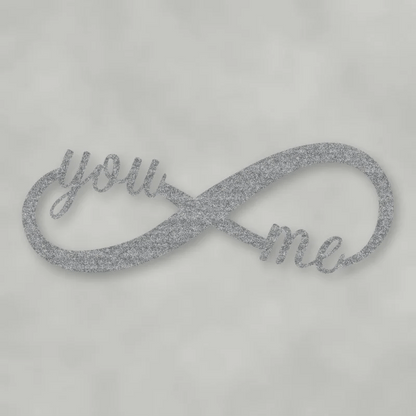 You & Me Infinity Metal Sign Raw Steel / Rust animated finish preview Shopify Ready.