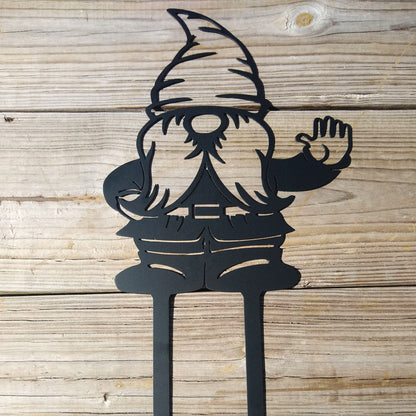 Gnome Metal Garden Sign - Short - on wood
