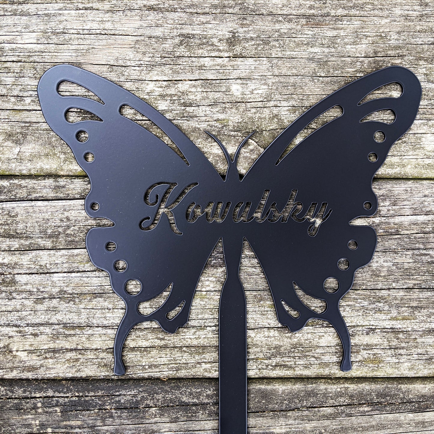 Butterfly with Personalized Name Metal Yard Sign with Stakes