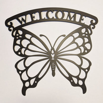 Welcome Butterfly Metal Sign