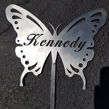 Butterfly with Personalized Name Metal Yard Sign with Stakes