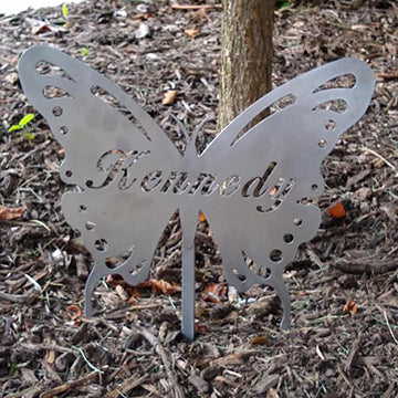 Butterfly with Personalized Name Metal Yard Sign with Stakes