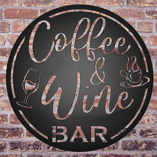 Coffee & Wine Bar Round Metal Wall Sign