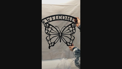 Welcome Butterfly Metal Sign