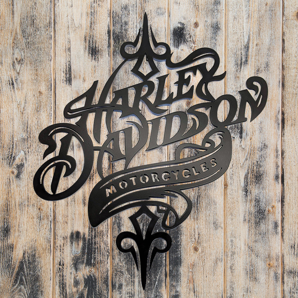 Harley Davidson Rustic Metal Sign - Steel Wall Art for Bikers - Matte Black, image size:1000x1000