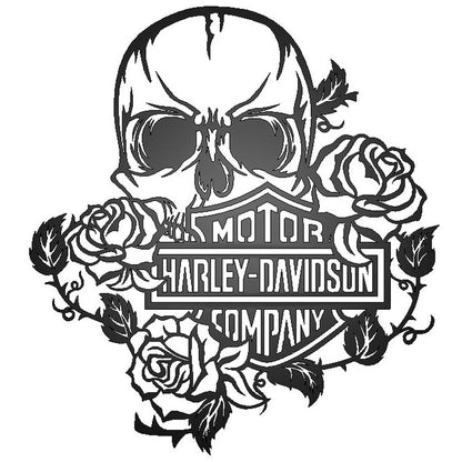 Harley Davidson Skull Roses Metal Sign